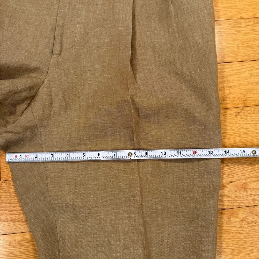 Ermenegildo Zegna Mens 40x30 Tan 100% Linen Pleated Cuffed Dress Pants Italy